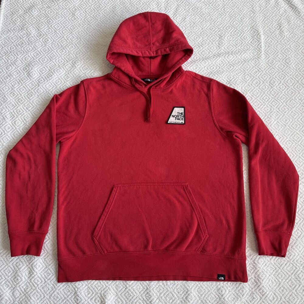 North Face Mens Sweatshirt San Francisco 1966 Patch Red Hoodie Sz Large